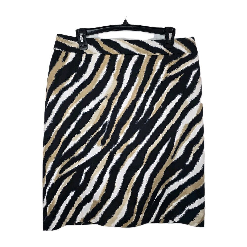 Talbots Cotton Blend Brown Black Animal Print Pencil Skirt Casual Size 14P